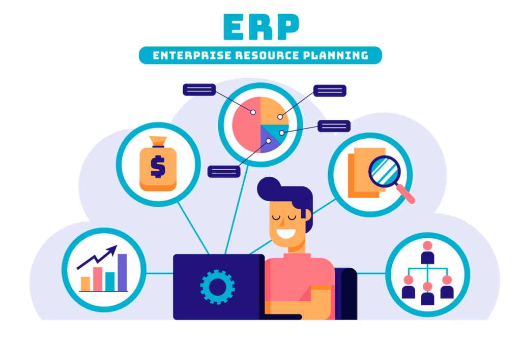 ERP sistemi, işletmenin farklı departmanlarını birbirine entegre eder.